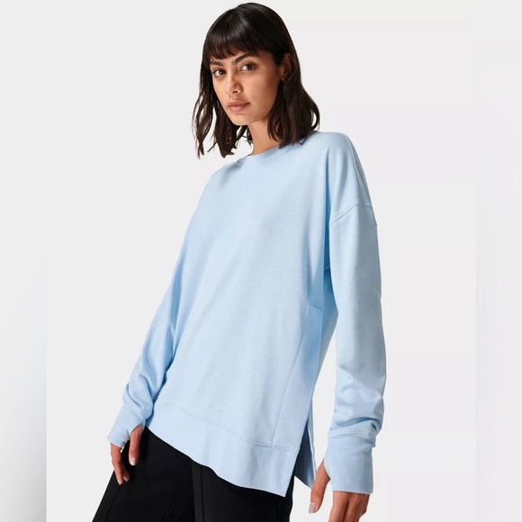 Sweaty Betty Tops - Sweaty Betty After Class Split Sweatshirt Medium Pullover blue jumper light long